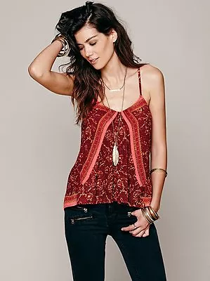 FREE PEOPLE MIXED PRINT TANK BURGUNDY COMBO Sz.L NWT WOW!!!!     • $28