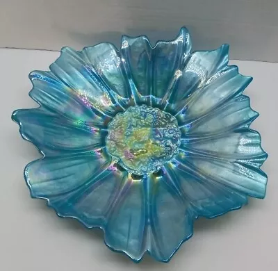 Akcam Sunflower Turkish Glass Serving Platter Display Bowl Blue Iridescent 12  • $16.95