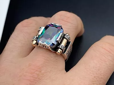 Mens Handmade 925 Sterling Silver Ring Mystic Topaz Stone Ring   All Sizes • $54.99