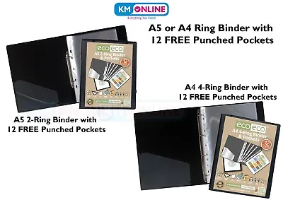 £19.59 • Buy A5/A4 Slim Ring Binder Presentation Black Folder Solid + 12 Free Punch Pockets