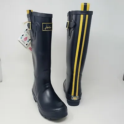 Joules Womens 5 Great Britain High Rubber Rain Wellington Navy Blue Boots New • $49.99