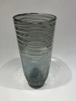 Vintage Smokey Crackle Glass Vase With White Swirls Hand Blown 9 1/2  • $15