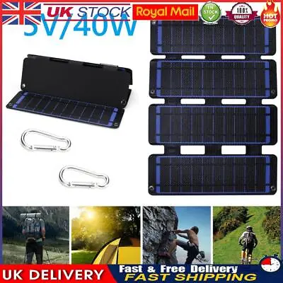 5V 40W Solar Panel Ultra-thin IPX6 Waterproof With Carabiner For Outdoor Camping • £32.69
