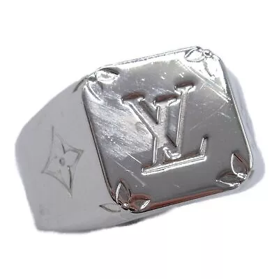 LOUIS VUITTON Signet Ring Ring Metal Silver Used Mens US Size 10 LV • £259.84