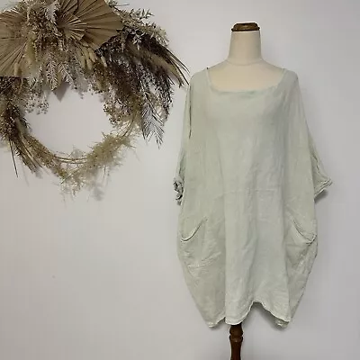 RIDLEY Mint Green Italian Linen Oversize Smock Top Size S Woven Made In Italy • $44