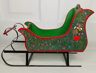 Vintage Christmas Painted Wood Sleigh Display Holiday Sled • $20