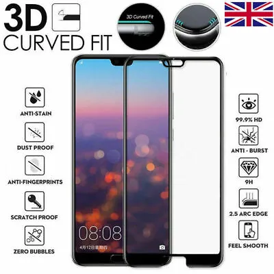 For Huawei P20 P30 P40 Mate 20 Pro Full Curved Tempered Glass Screen Protector • £3.09