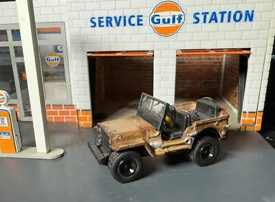 CUSTOM 2009 MATCHBOX JEEP WILLYS CJ 1:52 RAT ROD W/ Real Riders • $15.99