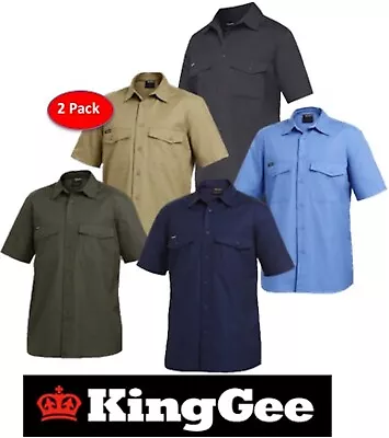 King Gee -2 Pack-  Workcool 2  Cotton  Ripstop  Short Sleeve Work Shirt - K14825 • $79