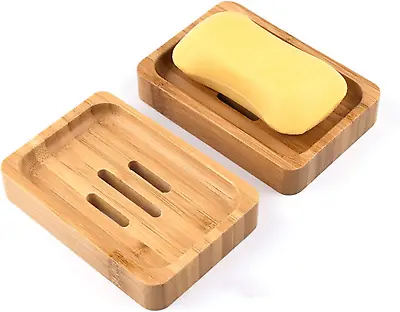Gurkkst 2 PACK Natural Wooden Bamboo Soap Dish Storage Holder Soap Holder For Ba • £6.94