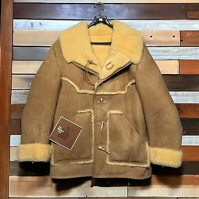Vintage Marlboro Man Sheepskin Coat Size 46 Shearling Jacket Antler Horn Buttons • $1299.99