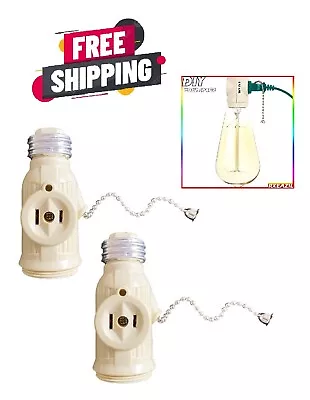 2 Outlets Light Socket To Plug Adapter With Pull Chain Switch Medium Base 2 Pack • $9.75