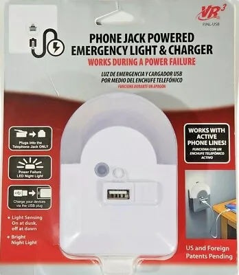 VR3 Phone Jack *Works During Power Failure Powered Emergency Light & Charger NEW • $8.99