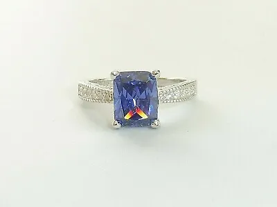 Ladies 925 Sterling Silver 1.5 Carat Baguette Cut Tanzanite White Sapphire Ring • £16.99