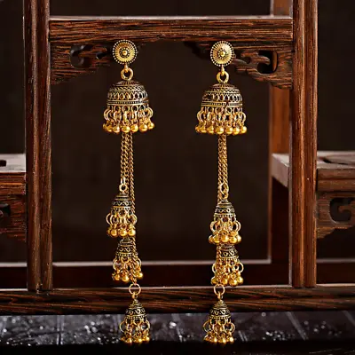 Retro Bollywood Exquisite Jhumka Indian Earrings Bell Long Tassel Drop Earrings • $6.58