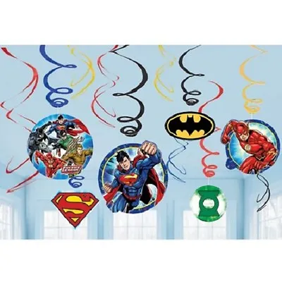 $9.99 • Buy Justice League Birthday Party Supplies Foil Swirl Hanging Decorations 12 Pieces