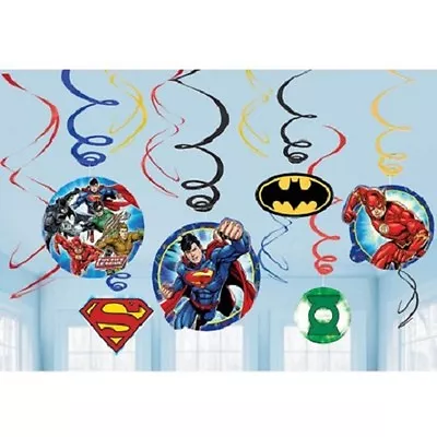 Justice League Birthday Party Supplies Foil Swirl Hanging Decorations 12 Pieces • $9.99