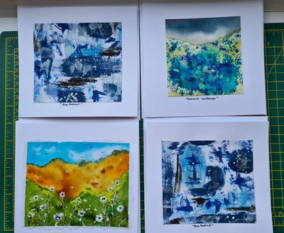£4.50 • Buy Handpainted Unique Original Greetings Cards Blank Inside 4 Cards With Envelopes 