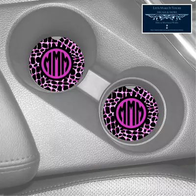 Reptile Skin Pink Black Monogram Initials Rubber Car Coaster Set (2) Free Ship • $10.57