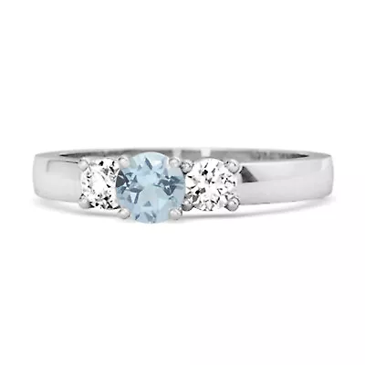 Tri Round Stone 3 MM Natural Blue Topaz 10k White Gold Mystery Women Ring • $205.04