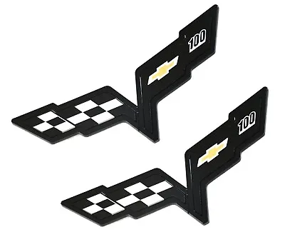 2pcs C6 Emblems For 2005-2013 C6 Corvette 100TH  Front Rear Crossed Flag Black • $28.04