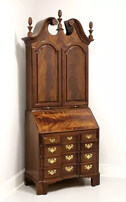 TOMLINSON Crotch Mahogany Block Front Secretary Desk With Blind Bookcase • $2295