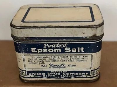 Epsom Salt Tin RX Medicine Vintage Original Bath Salts Rexall Puretest 1940s • $59.65