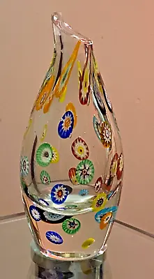 Vintage From 1960Th Murano Italy Clear Glass Millefiori Vase Hight 7.5” RARE! • $109.60