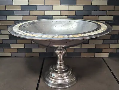 Large Mother Of Pearl Trimmed  Pedestal Bowl 14  X 8 3/4  Centerpiece Fruit • $21.99