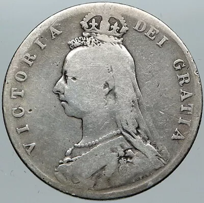 1889 UK Great Britain United Kingdom QUEEN VICTORIA 1/2 Crown Silver Coin I88648 • $110.80