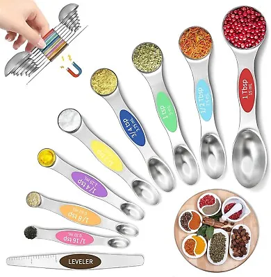Magnetic Dual Sided Measuring Spoons Set Of 9 Food Grade Stainless Steel • $19.99