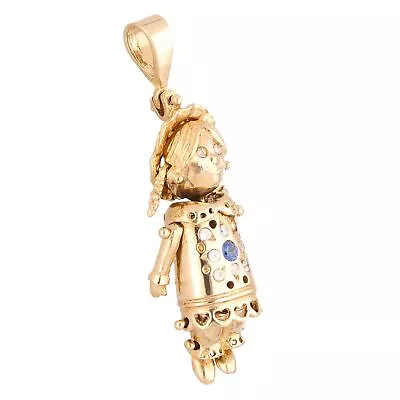 9Ct Yellow Gold Simulated Sapphire &Simulated Diamond Rag Doll Pendant (13x35mm) • £299