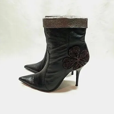 Miss Sixty Boots Womens Leather Black High Heel With Applique EU 37 UK 4 USA 65 • $45