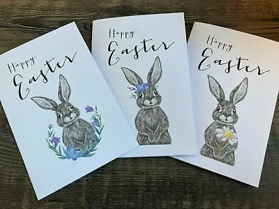 Pack 3 Handmade Easter Cards & Envelopes Happy Easter/Easter Bunny • £2.99