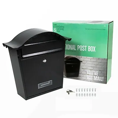 Post Box Large Letter Mail Box Black Steel Lockable 2 Keys Outdoor Wall Mounted • £14.99