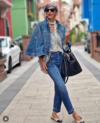 Zara Blue Denim Asymmetric Cape Jacket Size M Oversized Bloggers Ref 6186/051 • $61.65