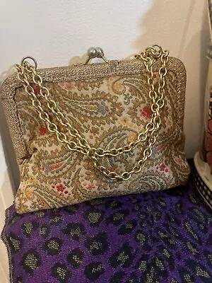 Vintage Magid Hand Made Kiss Lock Purse Clutch Paisley Fabric • $35