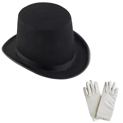Magician Top Hat + Gloves Set Costume Party Dress Up Magic Halloween Ringmaster • £16.33