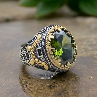 Peridot Men's Ring Sterling Silver Turkish Jewelry All Sizes          #568 • £44.40