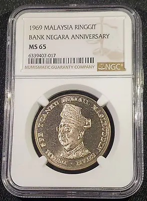 Malaysia 1969 Ringgit - Bank Negara Anniversary - NGC MS 65 • $110