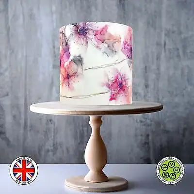 Watercolour Flowers Wrap Around Edible Cake Topper ICING / WAFER • £7.79