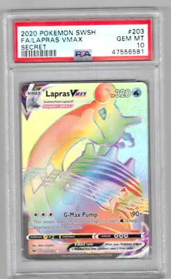 Pokemon Card PSA 10 Lapras VMAX 203/202 Sword & Shield Secret Rare • $49.95