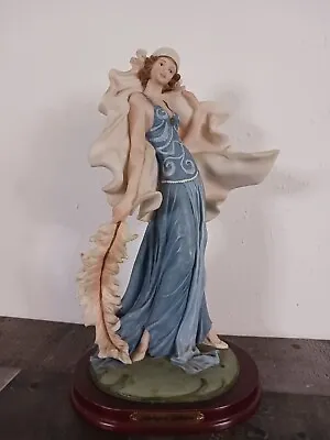 MONTEFIORI COLLECTION ITALY  FIGURINE LADY IN Blue DRESS Huge Feather • $49