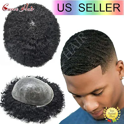 Hair Units For Black Men Afro Curly Toupee Full Poly PU Hair Replacement Systems • $149