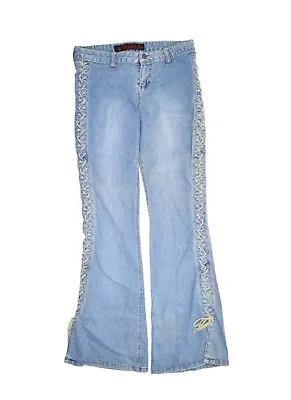 Mudd Lace Up Jeans Womens 11 Flare Bell Bottom Medium Wash Denim Low Rise 30x32 • $79.15