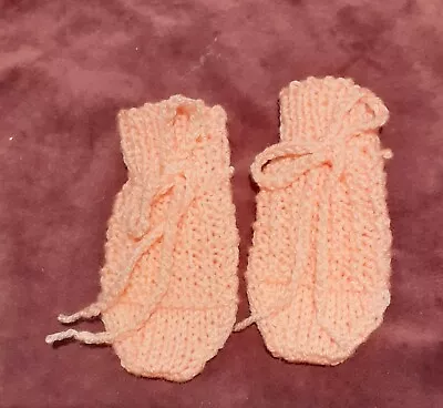 Hand Knitted Baby Mittens 0-6 Months ~ Apricot • £1.20