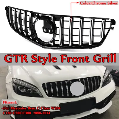 GTR FRONT RADIATOR GRILLE FOR MERCEDES C-CLASS W204 C180 2008-2014 Chrome Silver • £42.59