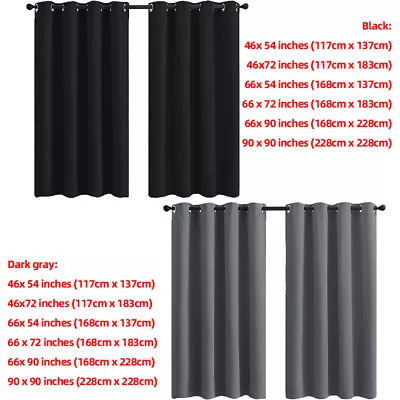 Pair Ready Made Thick Thermal Blackout Curtains Eyelet Ring Top Dark Grey/Black • £19.81