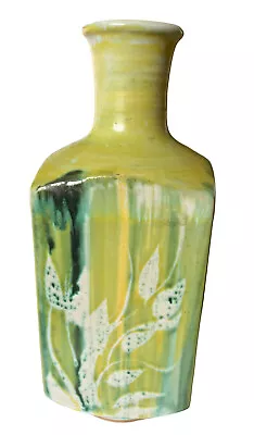 Signed Bennett B Welsh Pottery Vase Floral Green White Pacific Stoneware Seattle • $49.99