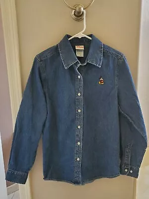 Womens MEDIUM Mickey Mouse Disney Denim Shirt ~ Jean Jacket Style  ~ Embroidery • $19.99